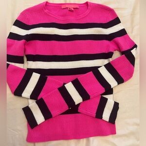 Lilly Pulitzer neon pink and navy striped sweater